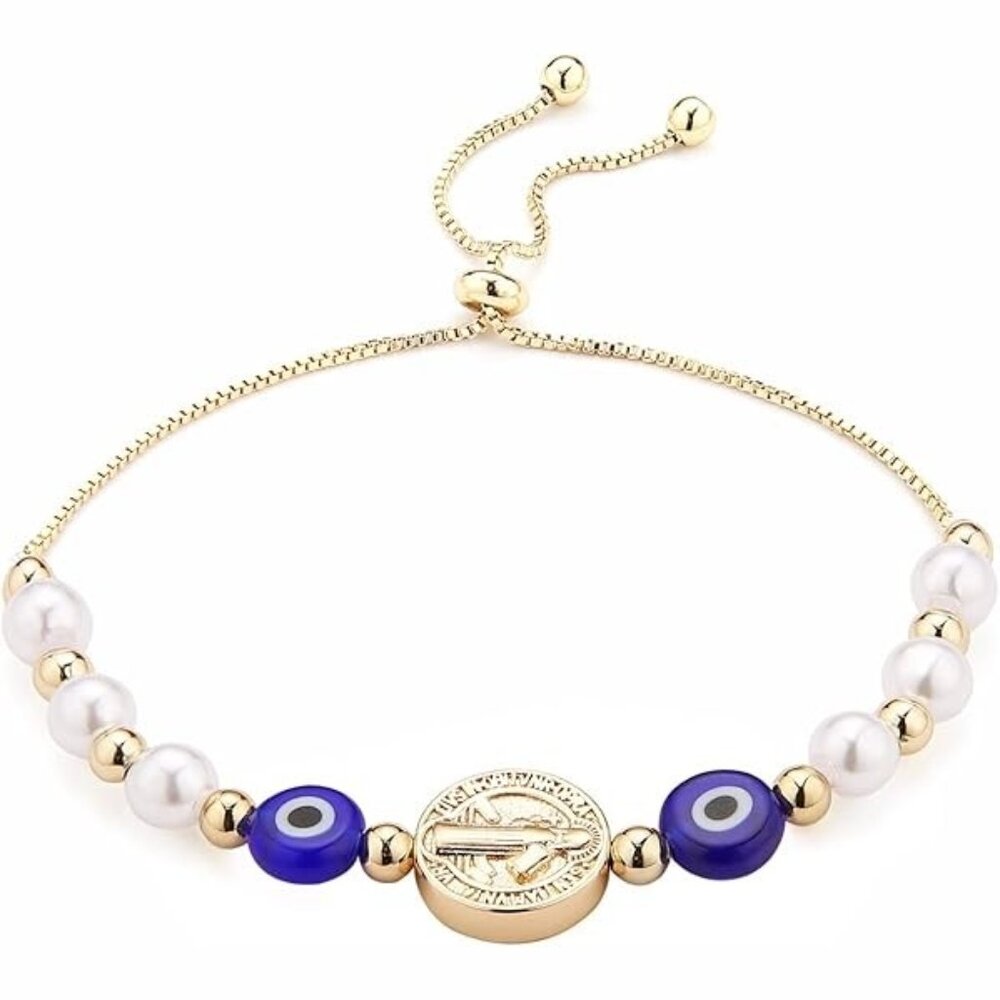 Blue Evil Eye Bracelet Saint Benedict Medal Retro Bracelet